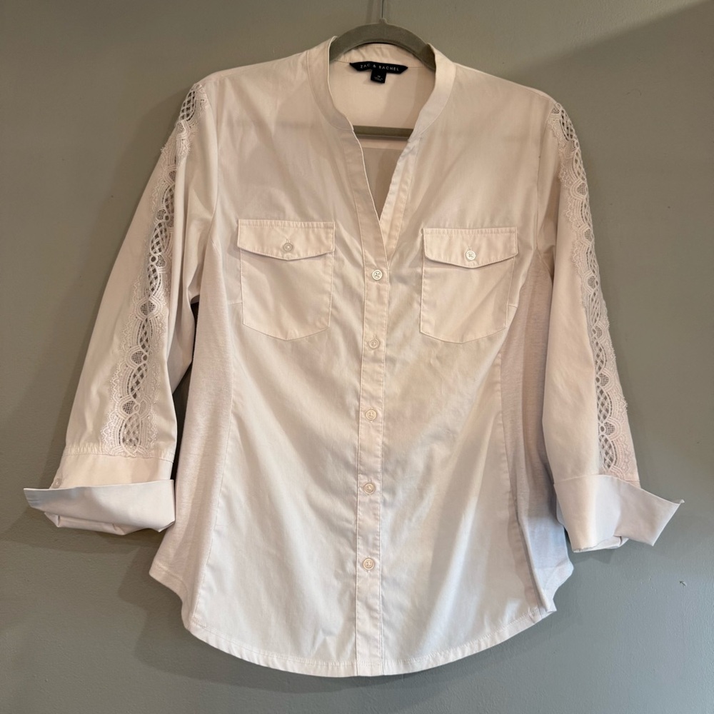 Zac & Rachel White Button Down Shirt with Lace Sleeves